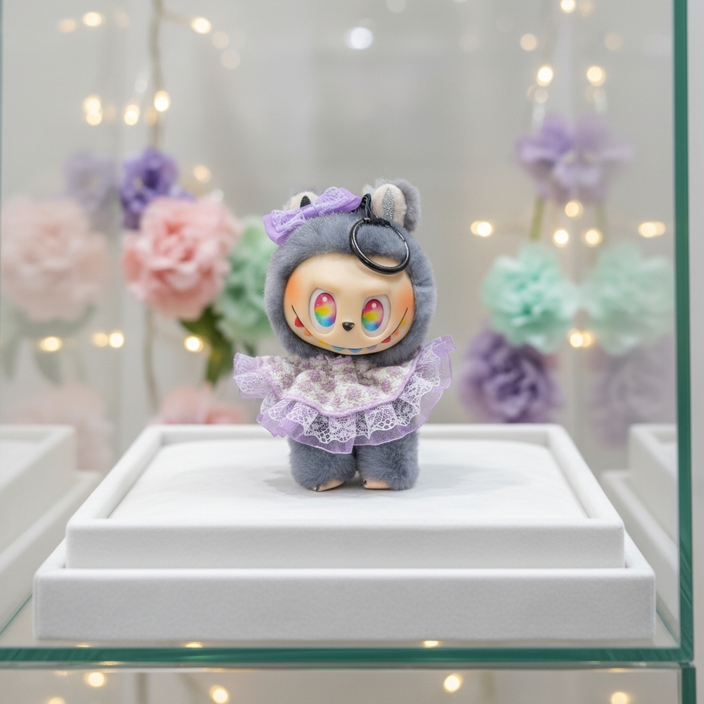 Cute Gray Plush Toy with Purple Accents